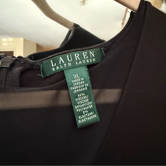 Lauren Ralph Lauren Black Midi Dress with Mesh V Neck Detail - Picture 4 of 5